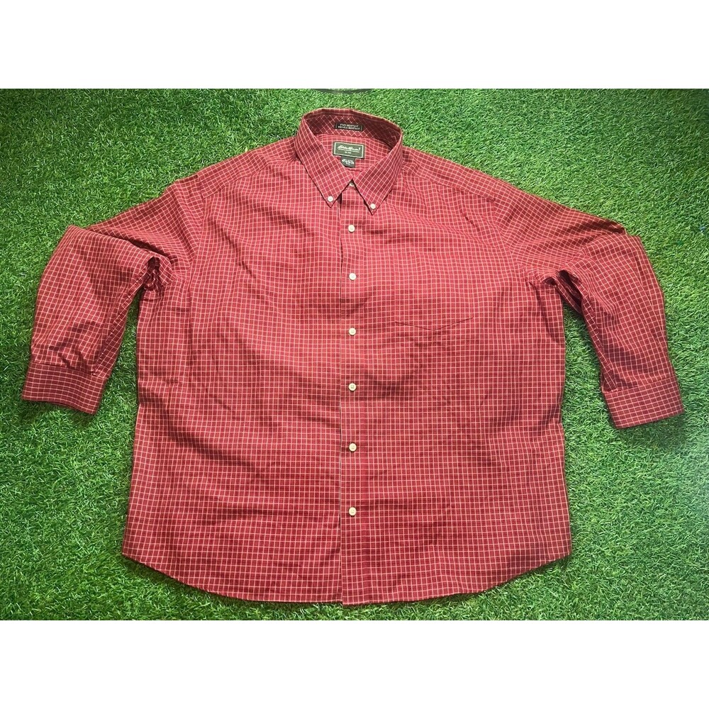 Eddie Bauer Men’s XXL Red Micro Check Button Front Long Sleeve Shirt